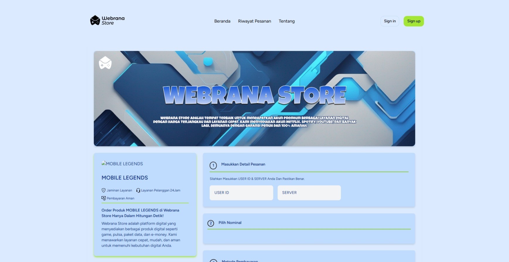 Screenshot Halaman Order